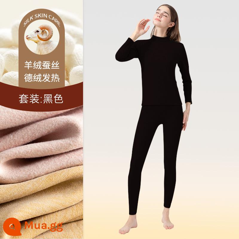 DeRong quần áo mùa thu tự sưởi ấm và quần vệ sinh cho phụ nữ, nửa cao cổ lụa cashmere nam nhung dày quần áo sưởi ấm mùa đông - Ladies-Đen