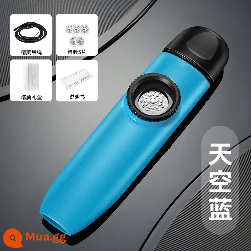 Nhạc cụ kazoo chuyên nghiệp chơi KAZOO với âm lượng lớn chơi nhạc cụ guitar của nhạc cụ phương Tây mà không cần học - Mô hình cơ bụng màu xanh da trời + dây buộc miễn phí + 5 miếng phim sáo + video hướng dẫn