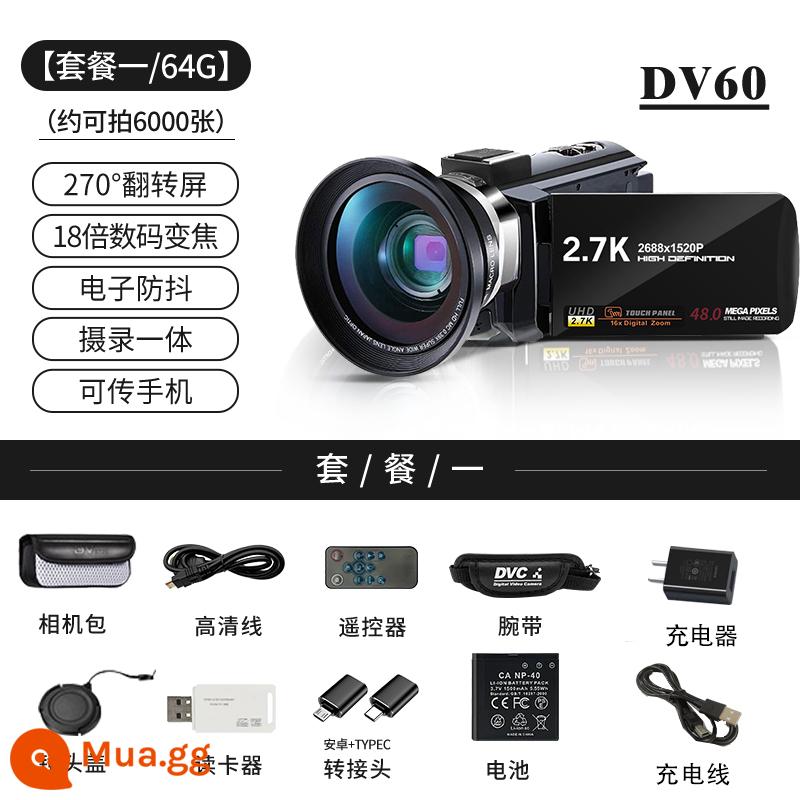 Máy ảnh DV cầm tay chuyên nghiệp Máy ảnh kỹ thuật số 2K HD Máy quay video VLOG Di động tại nhà Du lịch - Gói 1 64G + ống kính góc rộng