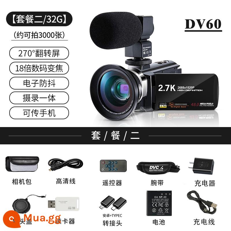 Máy ảnh DV cầm tay chuyên nghiệp Máy ảnh kỹ thuật số 2K HD Máy quay video VLOG Di động tại nhà Du lịch - Gói 2 32G + ống kính góc rộng + micro