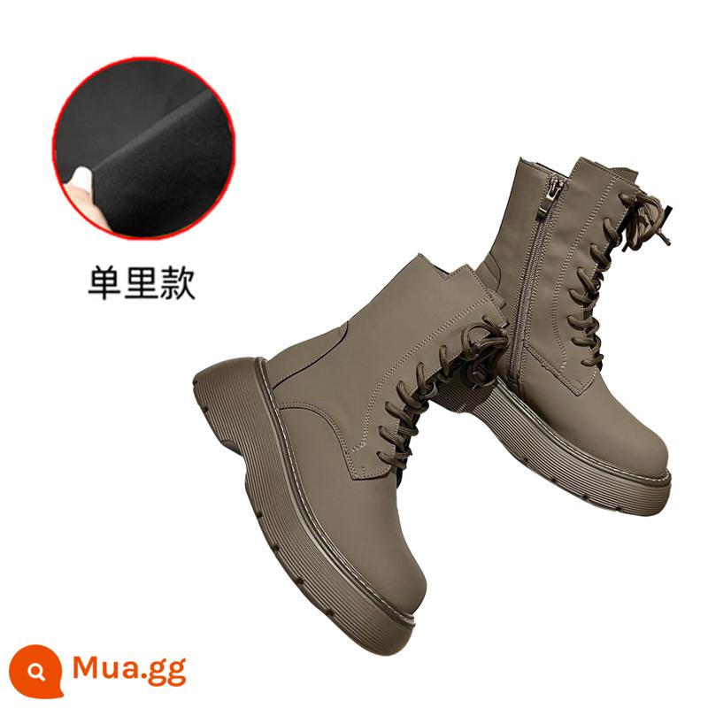 Bánh thông dày Boots Boots Nữ 2022 Mới mùa thu và mùa đông cộng với đôi giày nhung trong ống giữa martin bốt da - Màu xám (lớp lót đơn)