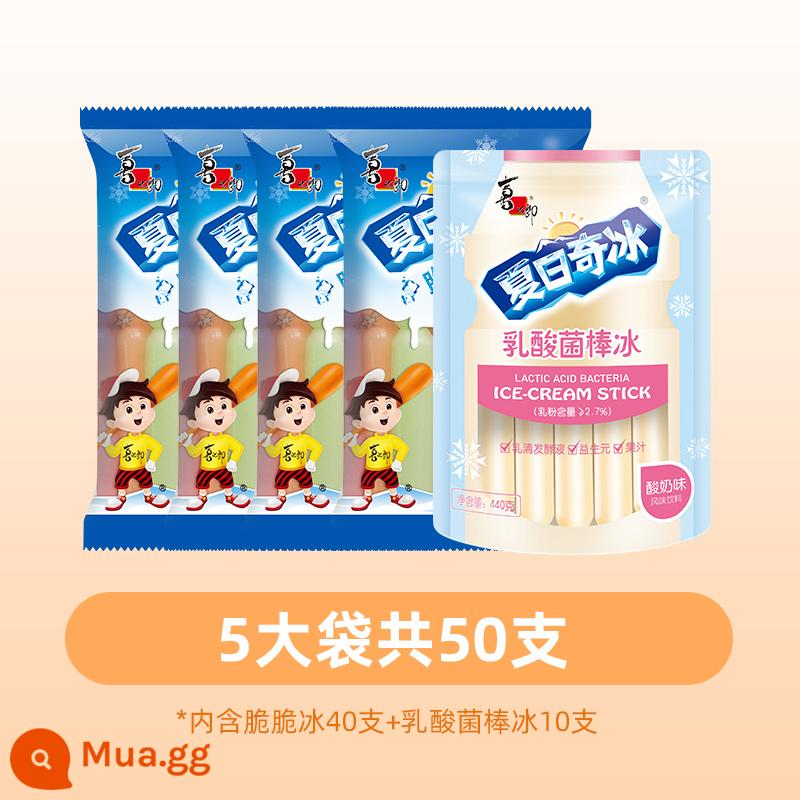 Xizhilang Xia Riqi popsicle popsicle mút đá hương vị trái cây giòn giòn nghiền nát đông lạnh uống lạnh làm mát đồ ăn nhẹ nhỏ bán buôn - [Tổng cộng 50 miếng] 850ml đá giòn cộng*4 túi + Kem que Lactobacillus 440g*1 túi