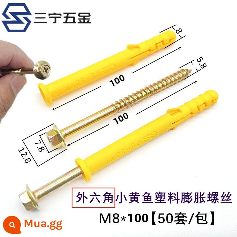 Nhỏ màu vàng croaker nhựa ống giãn nở HOA KỲ chất lỏng rắn cắm đinh vít tự tháo 6/8/10/12mm cắm mở rộng vít mở rộng - Lục giác ngoài 8*100[50 bộ]