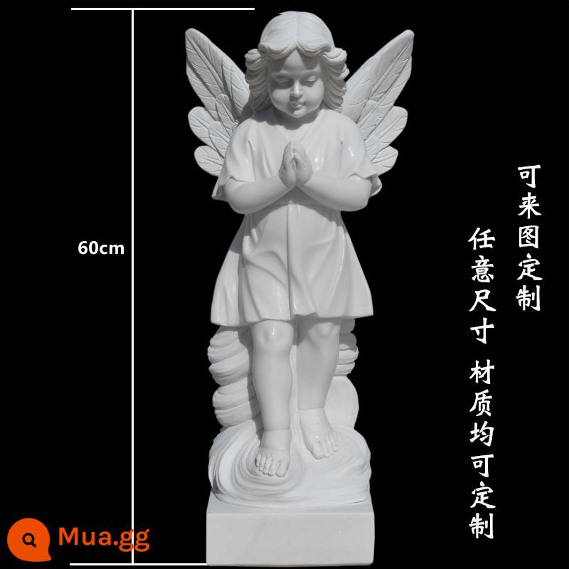 Han Baiyu Guardian Little Angel Church Cánh cửa cầu nguyện bằng đá để bảo vệ phòng khách thiên thần thủ công bằng đá khắc tùy chỉnh trang trí - Đá cẩm thạch trắng Tứ Xuyên 60cm