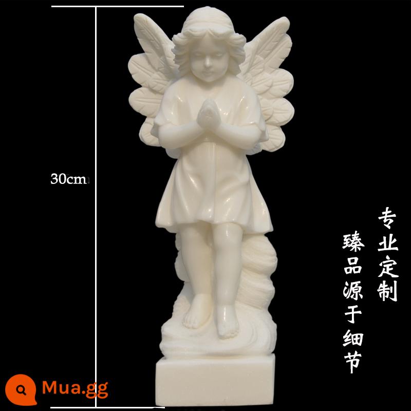 Han Baiyu Guardian Little Angel Church Cánh cửa cầu nguyện bằng đá để bảo vệ phòng khách thiên thần thủ công bằng đá khắc tùy chỉnh trang trí - Đá cẩm thạch trắng Fangshan 30cm