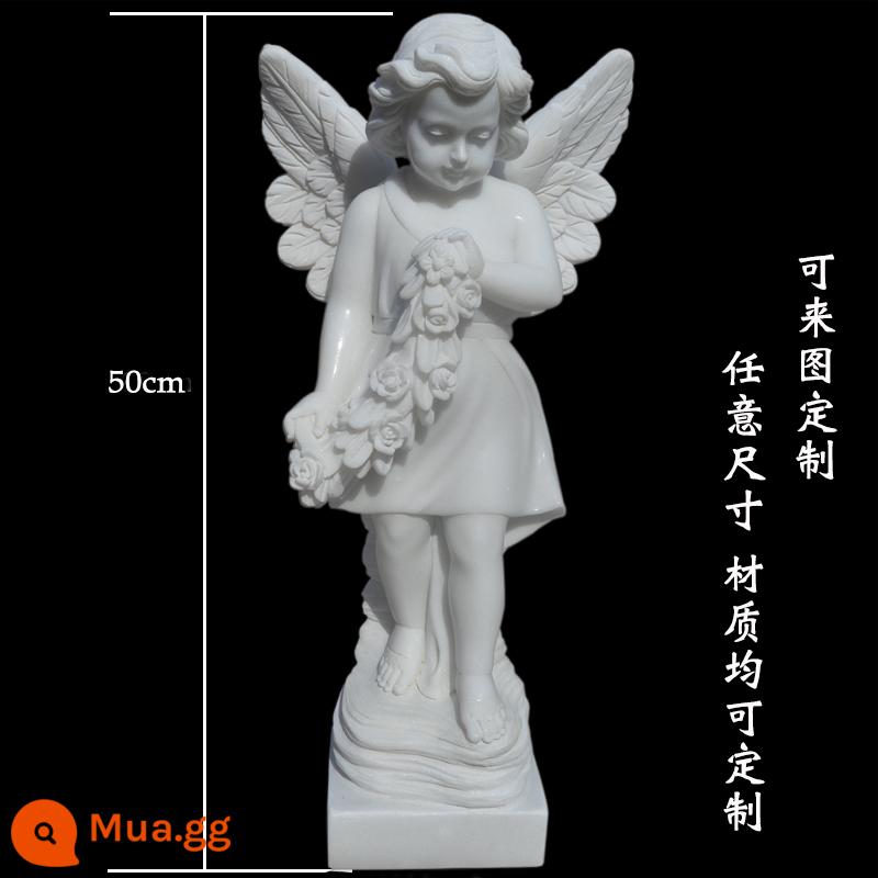 Han Baiyu Guardian Little Angel Church Cánh cửa cầu nguyện bằng đá để bảo vệ phòng khách thiên thần thủ công bằng đá khắc tùy chỉnh trang trí - Đá cẩm thạch trắng Tứ Xuyên 50 cm