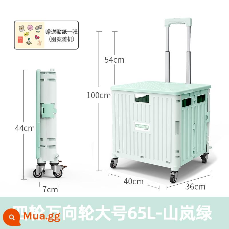 xe đẩy mua sắm homsmart lưới đỏ siêu thị mua sắm hàng tạp hóa hiện vật xe đẩy gia đình gấp để chuyển phát nhanh Sam - Bánh xe phổ thông 4 bánh cỡ lớn 65L Shanlan Green + tặng kèm vỏ