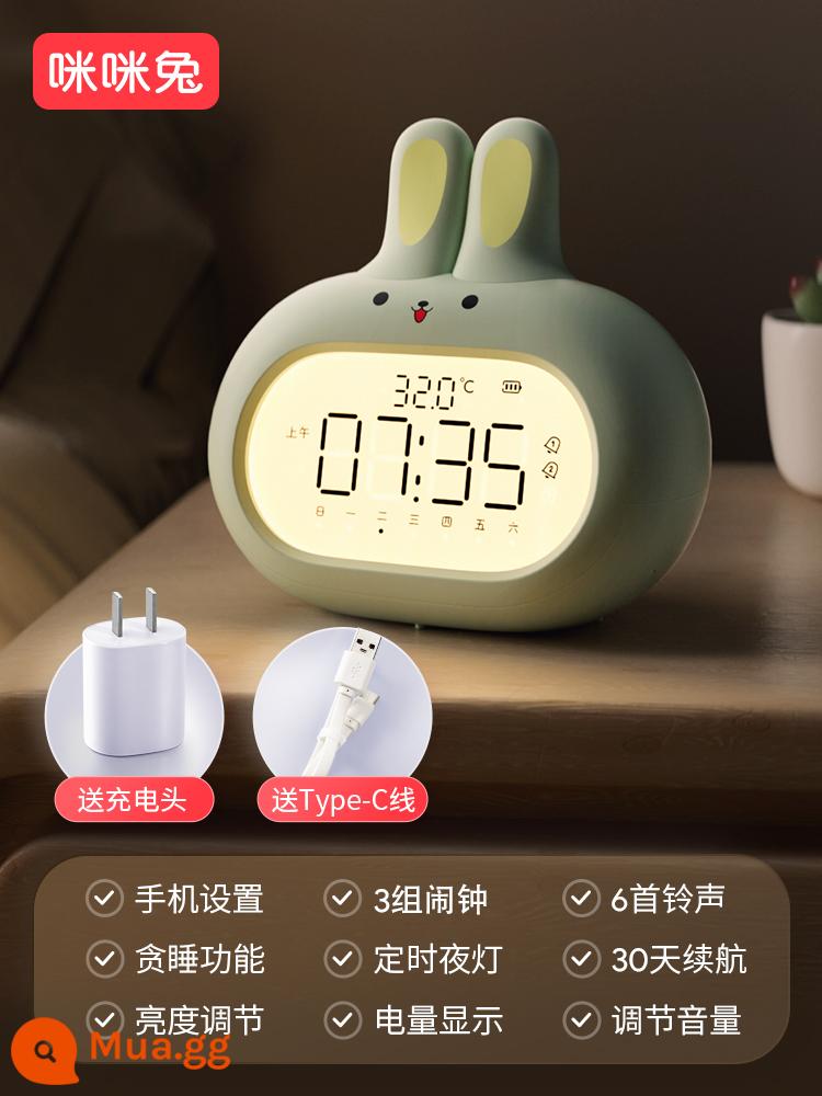 Mimi Rabbit 2022 Đồng hồ báo thức mới Học sinh Chuyên về Thức dậy Trẻ em, Cậu bé gái dễ thương Đồng hồ báo thức thông minh Thỏ thông minh - Màu xanh bạc hà [Quét mã QR để đặt/6 nhóm báo thức/3 nhóm đồng hồ báo thức] Đầu sạc Type-C+3c miễn phí