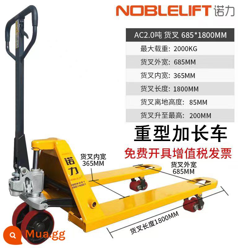 Xe nâng thủy lực bằng tay Noli xe tải nhỏ 2 tấn 3 tấn bò mặt đất xe nâng tay đẩy xe nâng thủy lực - Bơm tích hợp Noli AC 2 tấn, chiều rộng ngoài 685mm, chiều dài càng nâng 1800mm (xe kéo dài)