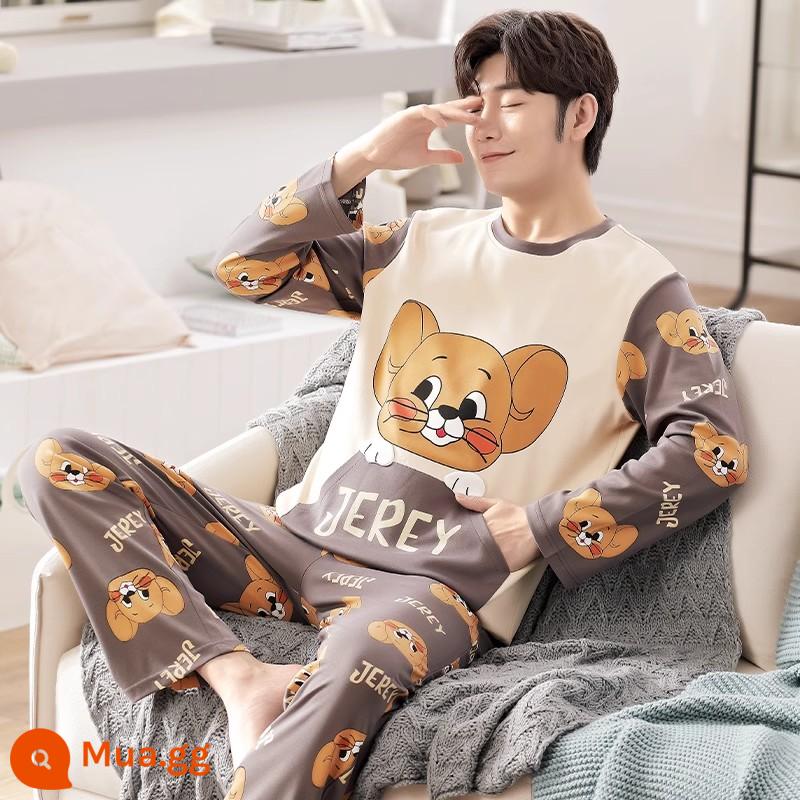 Bộ đồ ngủ nam mùa xuân và mùa thu cotton nguyên chất tay dài mỏng hoạt hình thanh thiếu niên mùa hè cỡ lớn bé trai có thể mặc ở nhà - 2288 nam.