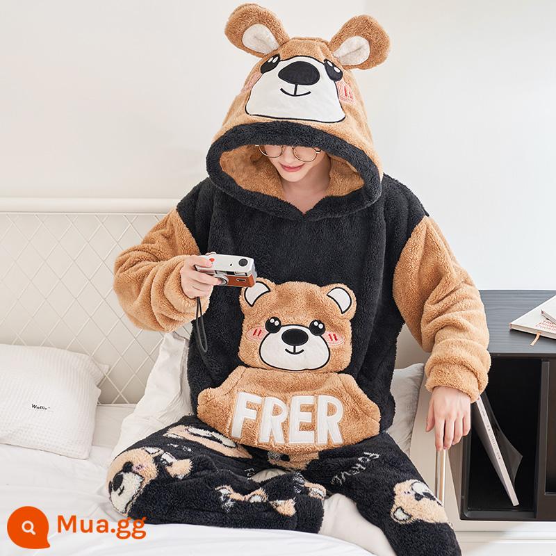 Bộ Đồ Ngủ Nam Thu Đông Nỉ Mặc Dày Sang Trọng Dép Nỉ Mùa Đông Trẻ Hoạt Hình Bé Trai Homewear - 9208 Nam [kiểu trùm đầu]