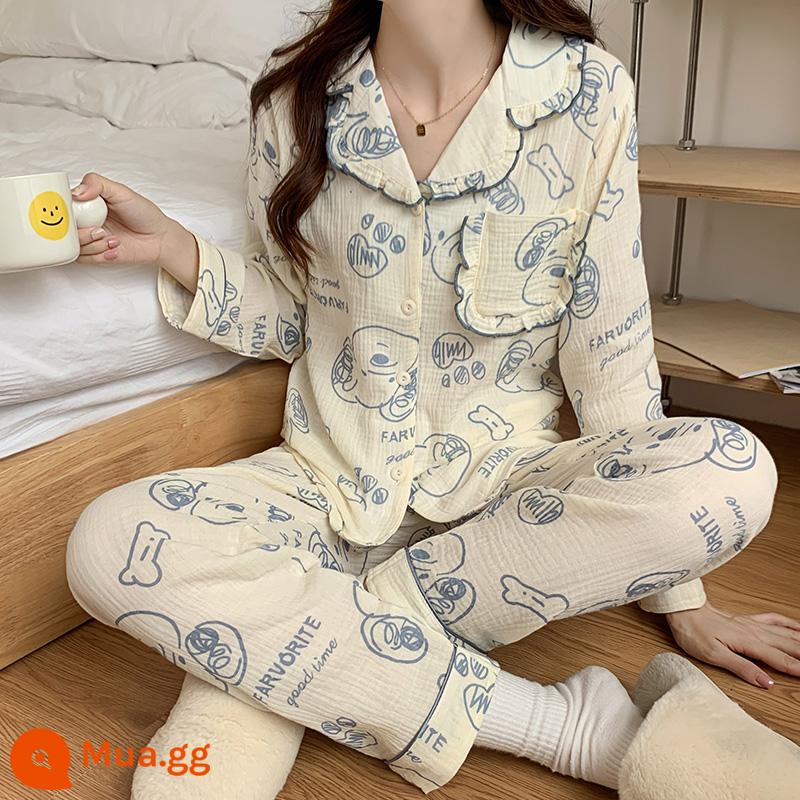 Mùa xuân và mùa thu bộ đồ ngủ dài tay phụ nữ cotton mùa hè phần mỏng mùa thu lưới đỏ phong cách gấu dâu tây dễ thương quần áo mặc nhà kích thước lớn mùa đông - 2218 nữ