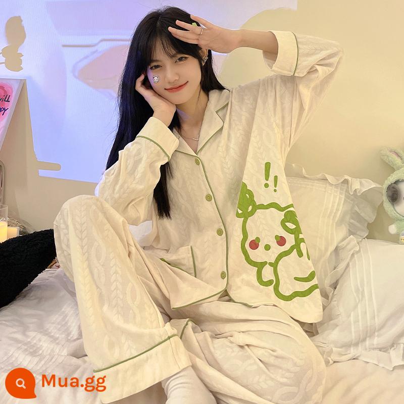 Mùa xuân và mùa thu bộ đồ ngủ dài tay phụ nữ cotton mùa hè phần mỏng mùa thu lưới đỏ phong cách gấu dâu tây dễ thương quần áo mặc nhà kích thước lớn mùa đông - A26 nữ