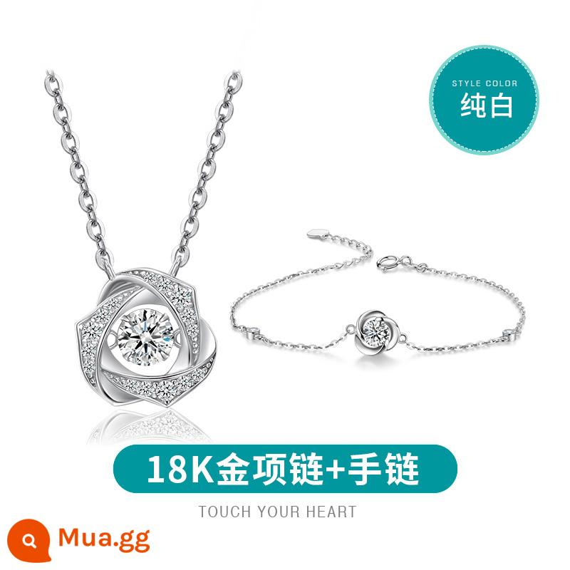 vana18K Nhịp Tim Vòng Cổ Bạch Kim Ánh Sáng Bạch Kim Sang Trọng Ngách Trang Sức Cao Cấp Quà Tặng Sinh Nhật Cho Bạn Gái - Dây chuyền + lắc tay vàng 18K (trắng tinh khiết)