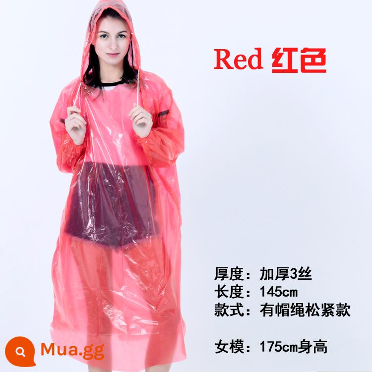 Dày dùng một lần áo mưa cho phụ nữ trưởng thành đi bộ đường dài poncho di động trong suốt áo đi bè nam 2 ngoài trời đa năng - Áo thun dày và thắt chặt màu đỏ kiểu áo thun 68g