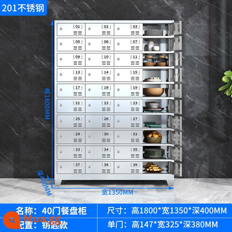 Tủ đựng bát đĩa bằng thép không gỉ nhân viên tủ đĩa căng tin tủ trường học tủ lưu trữ nhiều ngăn tủ xưởng vô trùng tủ giày nhiều cửa - Tủ 40 cửa màu xanh da trời 201 chìa khóa