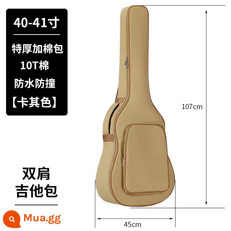 Đàn Guitar Túi 36 38 39 41 40 Inch Đa Năng Đàn Guitar Túi Dày Đàn Guitar Gỗ Túi Cao Cấp Chống Nước Dân Gian Ba ​​Lô - Mẫu cực dày 40/41 inch - kaki + 1 dây + 3 miếng gắp