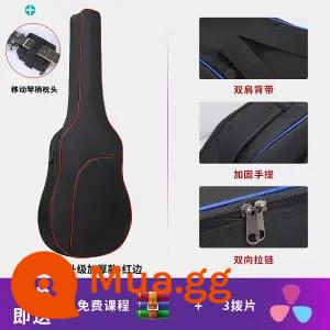 Đàn Guitar Túi 36 38 39 41 40 Inch Đa Năng Đàn Guitar Túi Dày Đàn Guitar Gỗ Túi Cao Cấp Chống Nước Dân Gian Ba ​​Lô - Model dày 40/41 inch - viền đỏ + 123 dây + gối đàn piano + 3 phím đàn