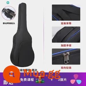 Đàn Guitar Túi 36 38 39 41 40 Inch Đa Năng Đàn Guitar Túi Dày Đàn Guitar Gỗ Túi Cao Cấp Chống Nước Dân Gian Ba ​​Lô - Model dày 40/41 inch - viền đen + 123 dây + gối đàn piano + 3 phím đàn