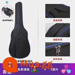 Đàn Guitar Túi 36 38 39 41 40 Inch Đa Năng Đàn Guitar Túi Dày Đàn Guitar Gỗ Túi Cao Cấp Chống Nước Dân Gian Ba ​​Lô - Model dày 40/41 inch - viền xanh + 123 dây + gối đàn piano + 3 phím đàn