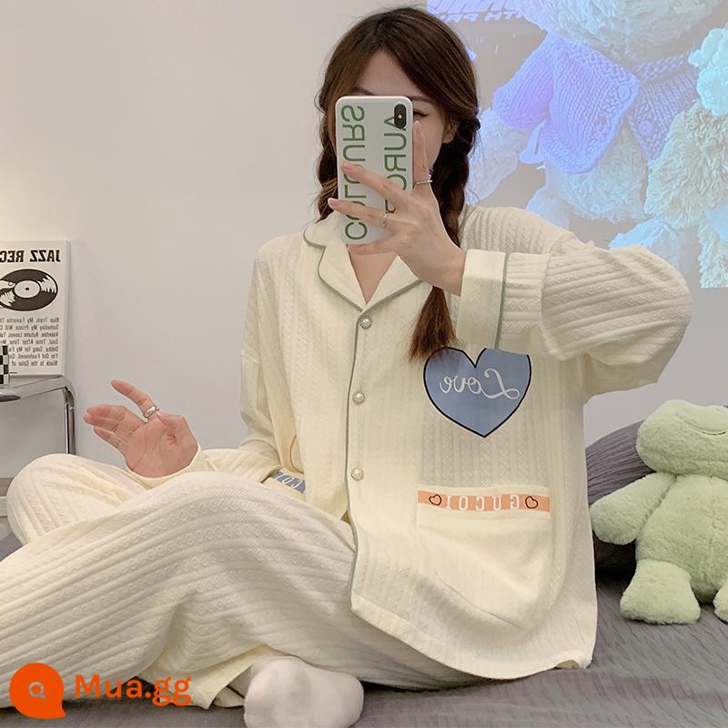 Bộ đồ ngủ mùa xuân và mùa thu nữ sinh hoạt hình 2022 cotton mới dài tay giải trí mùa đông có thể mặc bên ngoài bộ đồ phục vụ tại nhà - 3502 bức thư tình