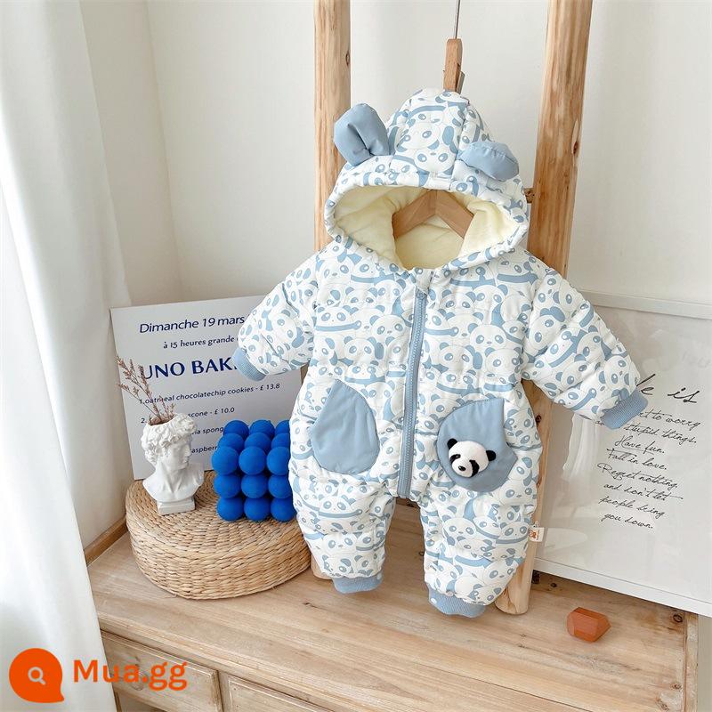 Áo liền quần mùa đông cho bé phong cách nước ngoài siêu dễ thương quần áo cotton dày nam bé đi chơi quần áo ôm Quần áo năm mới Quần áo năm mới thủy triều - [Doudou] Light Blue Bear không giao gói chéo