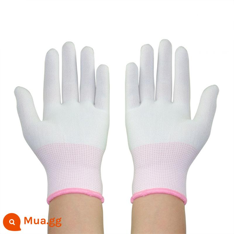 36 đôi mùa hè sợi nylon siêu mỏng thoáng khí găng tay lao động bảo hiểm lao động đàn hồi lái xe chống nắng cho nam và nữ quà tặng - 36 đôi găng tay nylon trắng (cạnh hồng)