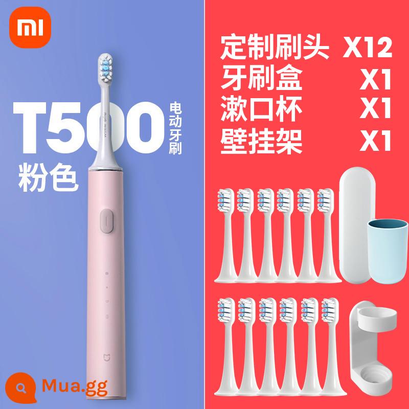 Bàn Chải Đánh Răng Điện Xiaomi T500 Bàn Chải Đánh Răng Mijia Sonic Dành Cho Người Lớn Cặp Đôi Chống Nước Thông Minh Tự Động Đầu Bàn Chải Tóc Mềm - [Trọn bộ] T500 Hồng + Đầu bàn chải tùy chỉnh*12 + Giá treo tường + Cốc nước súc miệng + Hộp bàn chải đánh răng