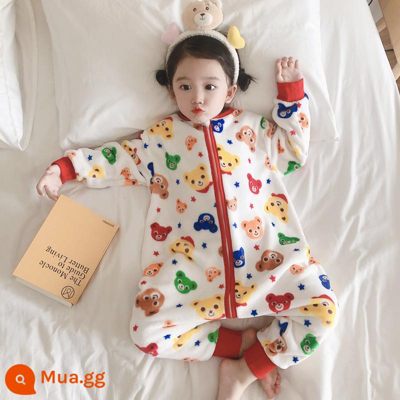 Túi ngủ bé vào mùa thu và mùa đông em bé Pyjamas Boys, Boys, cộng với cú hích san hô dày - Gấu Sao Trắng (Flannel)