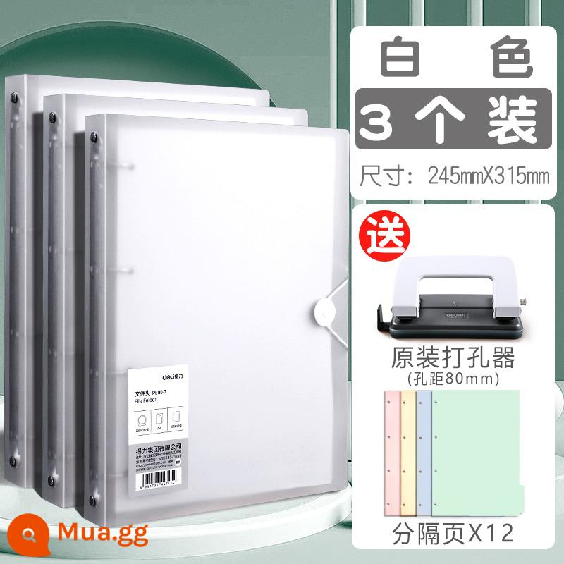 Đục lỗ 4 lỗ a4 mạnh mẽ Dụng cụ giao hàng kẹp tờ rơi 4 lỗ lưu trữ thư mục tờ rời 4 lỗ kẹp sách trong suốt kẹp giấy kẹp thông tin sách hoàn thiện giấy kiểm tra vỏ tạo tác chèn túi kẹp giấy dung lượng lớn - 3 gói [trắng] kèm dùi + 12 trang ngăn cách