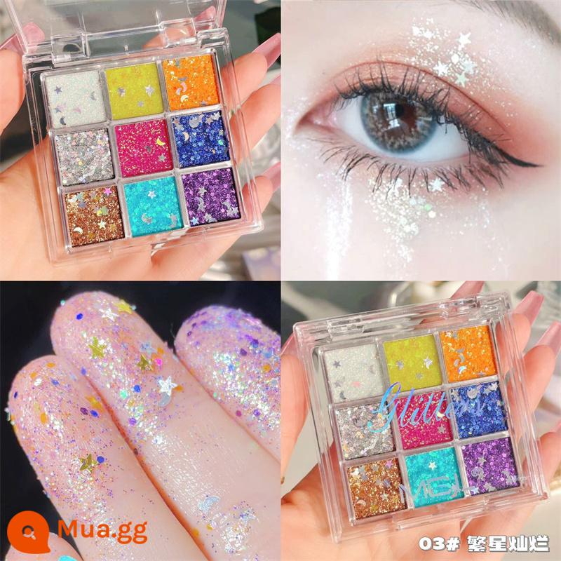 Sân khấu trẻ em trang điểm sequins phấn mắt gel lấp lánh bột pha lê siêu sáng bóng trang điểm mắt thể hiện mỹ phẩm không độc hại - Sequin lưới chín ô vuông trong hộp