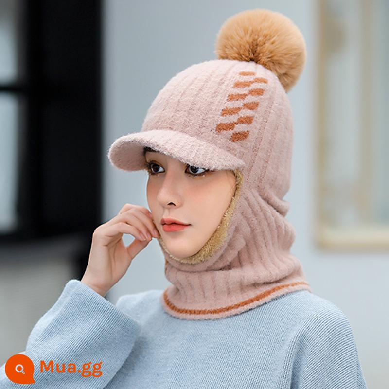 Nón Nữ Mùa Đông Của Cổ Khăn One Plus Nhung Đi Xe Đạp Điện Chống Lạnh Hood Ấm Hiện Vật Phong Cách Nước Ngoài Chống Gió - Mũ sọc kaki