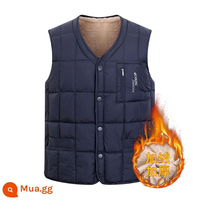 Trung Niên Và Cao Tuổi Áo Vest Nam Nỉ Dày Bố Mùa Đông Xuống Áo Ông Nội Mùa Đông Ấm Áo Vest Áo Vest - 859 Navy-(phong cách nhung)