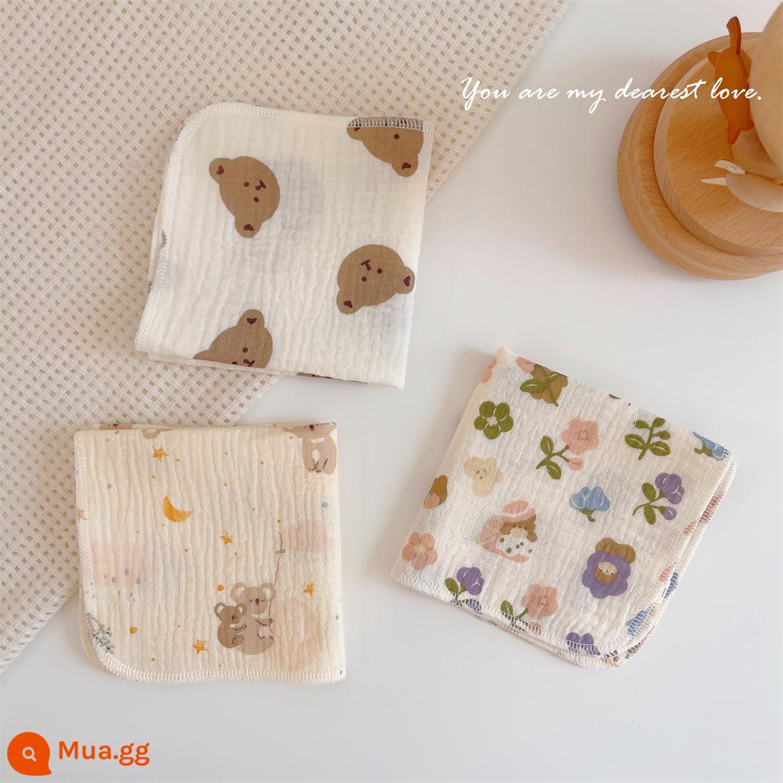 Khăn nước bọt cho bé, khăn gạc cotton nguyên chất, khăn ợ cho bé, khăn tay trẻ em, khăn lau mặt siêu mềm cho bé sơ sinh - Gấu nhỏ+koala+gấu hoa