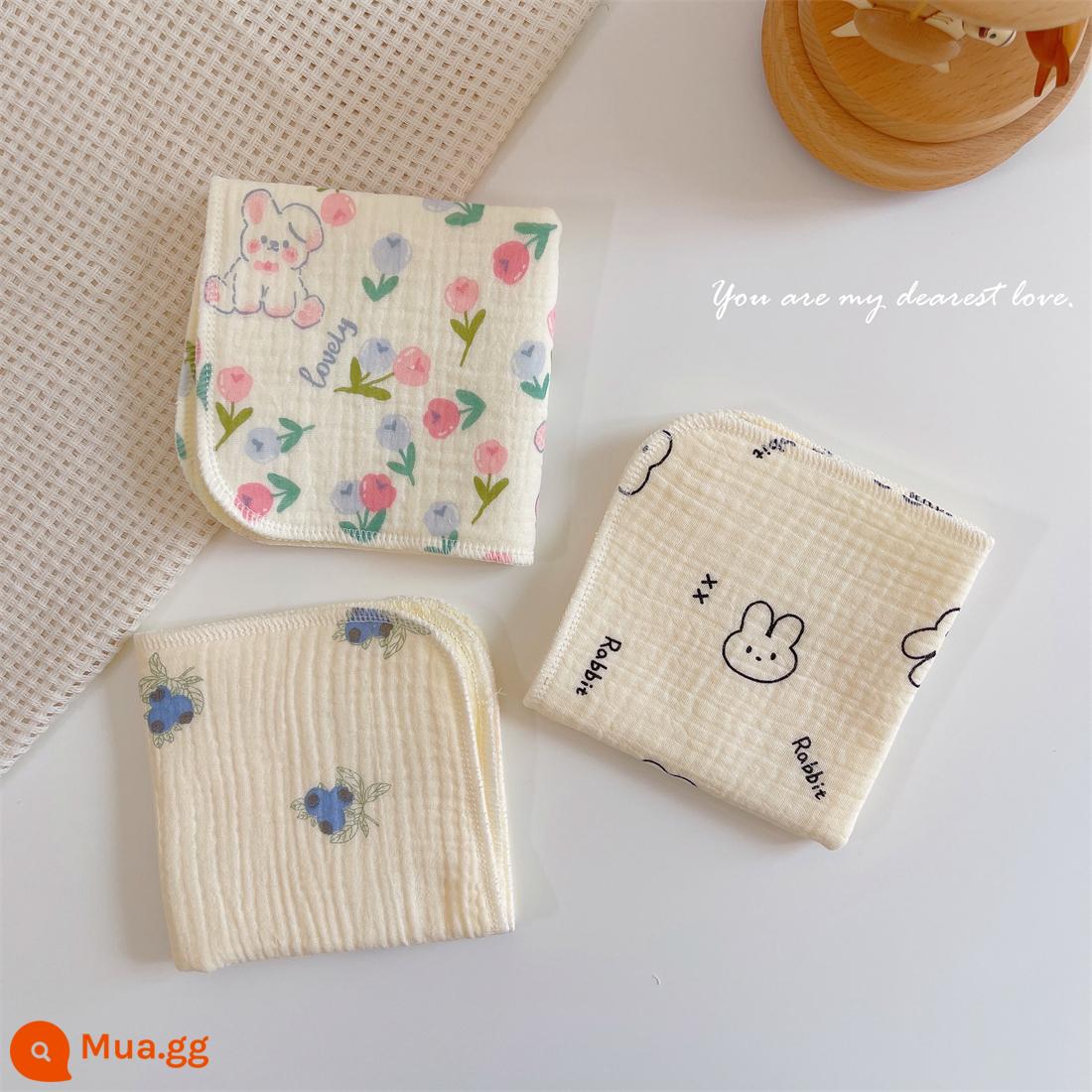 Khăn nước bọt cho bé, khăn gạc cotton nguyên chất, khăn ợ cho bé, khăn tay trẻ em, khăn lau mặt siêu mềm cho bé sơ sinh - thỏ đáng yêu + thỏ đen + việt quất dày 6 lớp