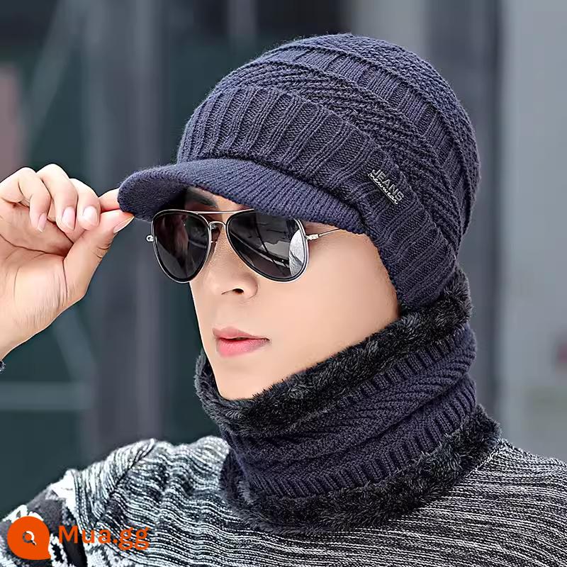 Nón nam mùa đông ấm Plus nhung dệt kim mũ len mùa đông nam mũ cotton chống lạnh cổ xe đạp ngoài trời nam mẫu - Mũi tên có vành màu xanh nước biển