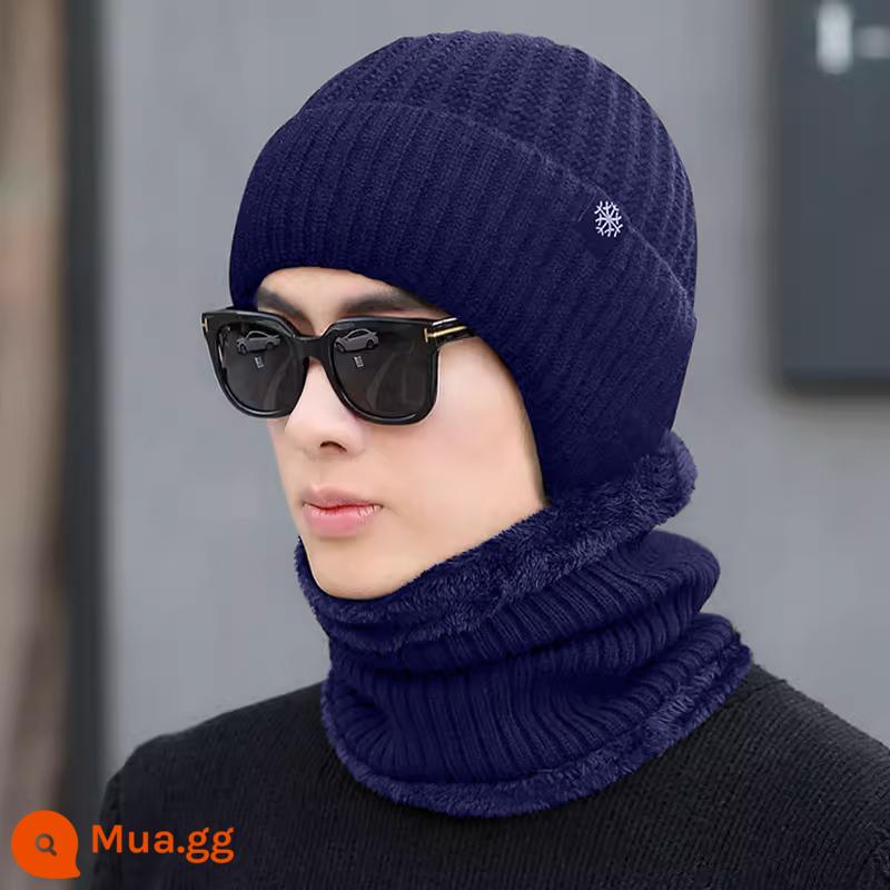 Nón nam mùa đông ấm Plus nhung dệt kim mũ len mùa đông nam mũ cotton chống lạnh cổ xe đạp ngoài trời nam mẫu - Bảo vệ tai bông tuyết nhỏ màu xanh hải quân