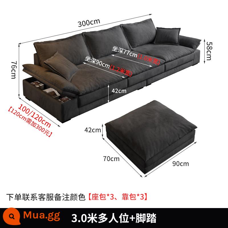 Hiện đại tối giản sofa phòng khách công nghệ vải căn hộ nhỏ Bắc Âu Ý tối giản vải ánh sáng cao su sang trọng xuống ghế sofa - Ghế nhiều chỗ + chỗ để chân 3,0 mét