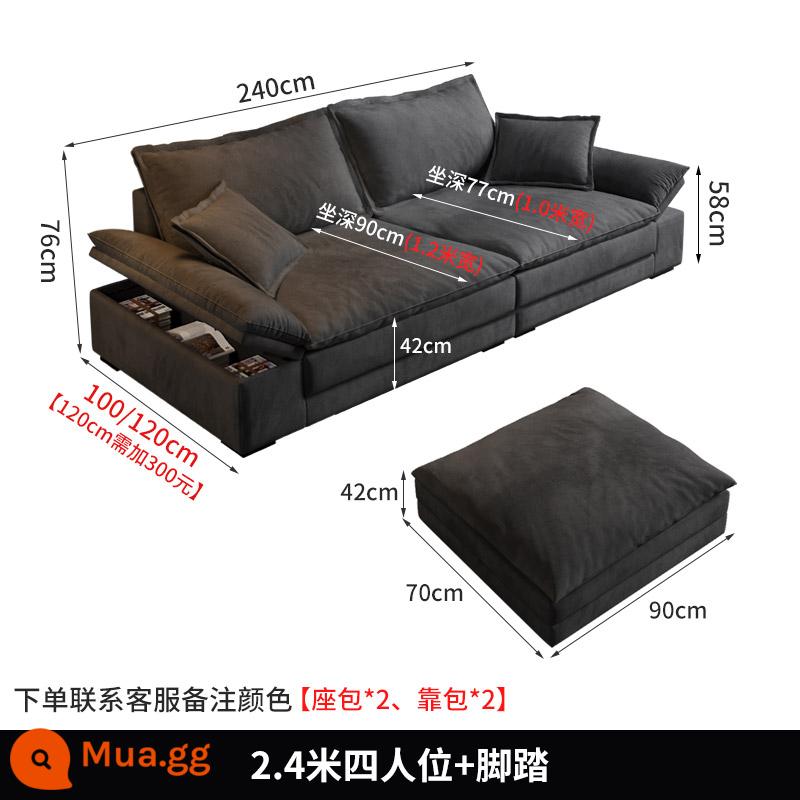 Hiện đại tối giản sofa phòng khách công nghệ vải căn hộ nhỏ Bắc Âu Ý tối giản vải ánh sáng cao su sang trọng xuống ghế sofa - 2,4 mét bốn người + bàn đạp