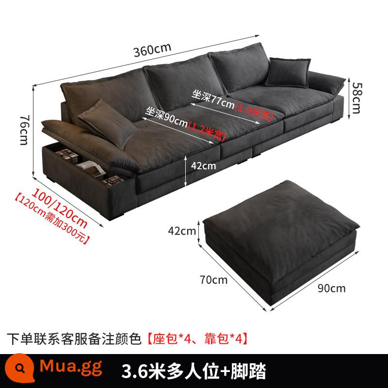 Hiện đại tối giản sofa phòng khách công nghệ vải căn hộ nhỏ Bắc Âu Ý tối giản vải ánh sáng cao su sang trọng xuống ghế sofa - Ghế đa năng 3,6 mét + chỗ để chân