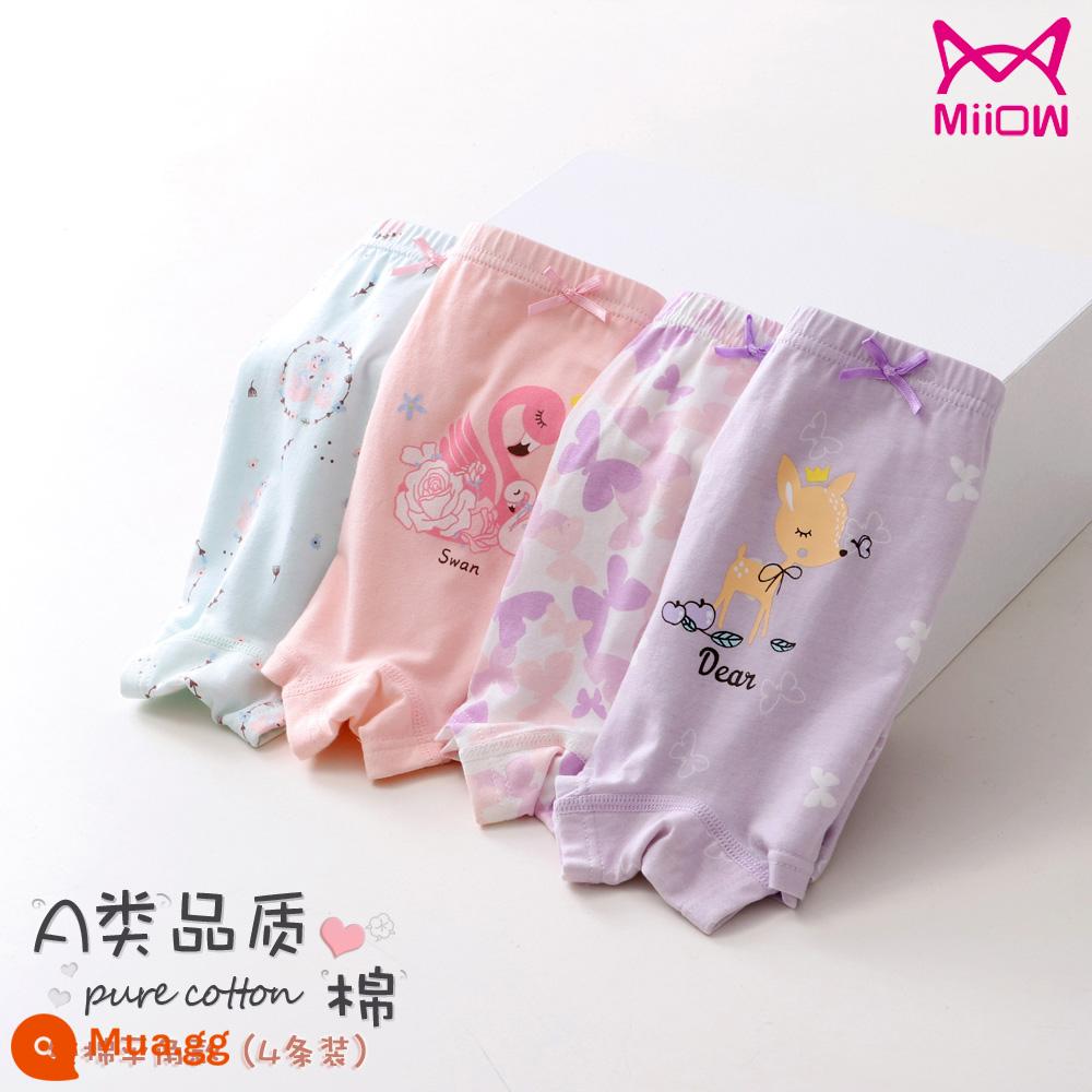 Mèo quần lót trẻ em bé gái cotton boxer bé gái tam giác bốn góc bé gái quần đùi cotton không kẹp mông - Hươu bướm + Hồng hạc (gói 4 kháng khuẩn)