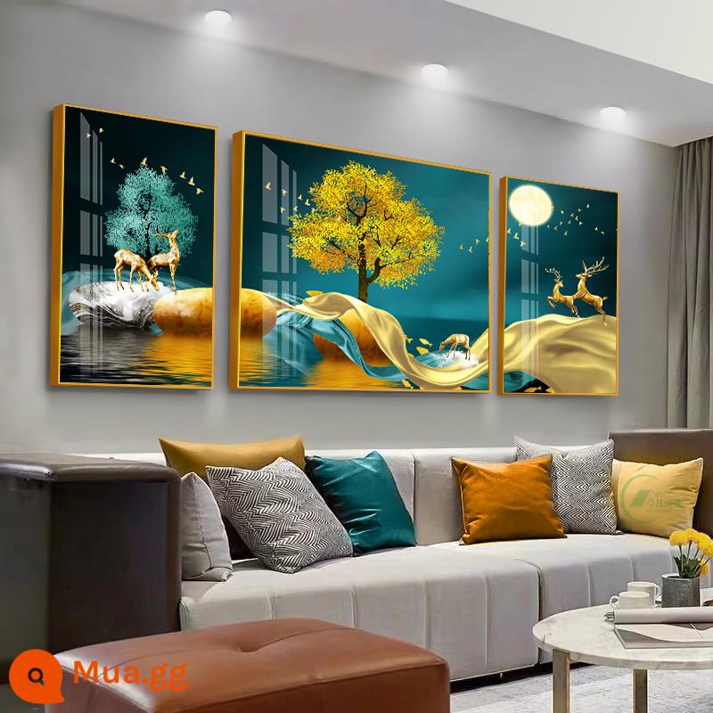 Tranh trang trí phòng khách ánh sáng sang trọng hiện đại tối giản treo tranh sofa nền tranh treo tường bầu không khí phong cách Trung Quốc mới bộ ba chân Bắc Âu - Vận may và hươu đến - phong cách R