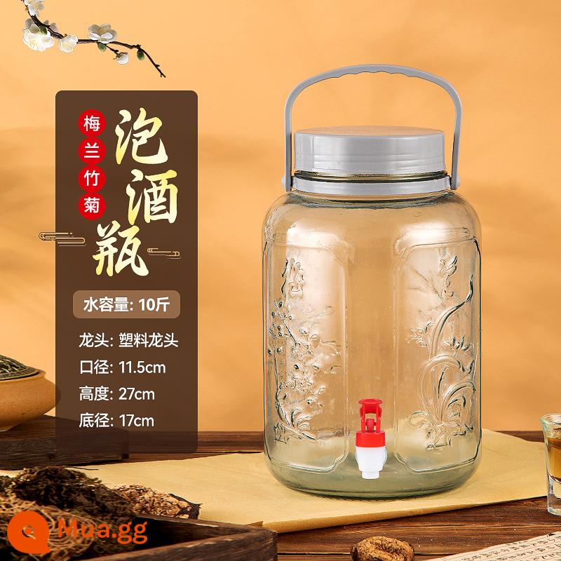 Rượu bong bóng chai thủy tinh chai rượu đặc biệt chai rỗng dung tích lớn hũ dưa muối hộ gia đình hũ ngâm rượu hũ kín - Mẫu nâng cấp [Mận, Lan, Trúc và Cúc] 10 cân + vòi phân phối nước