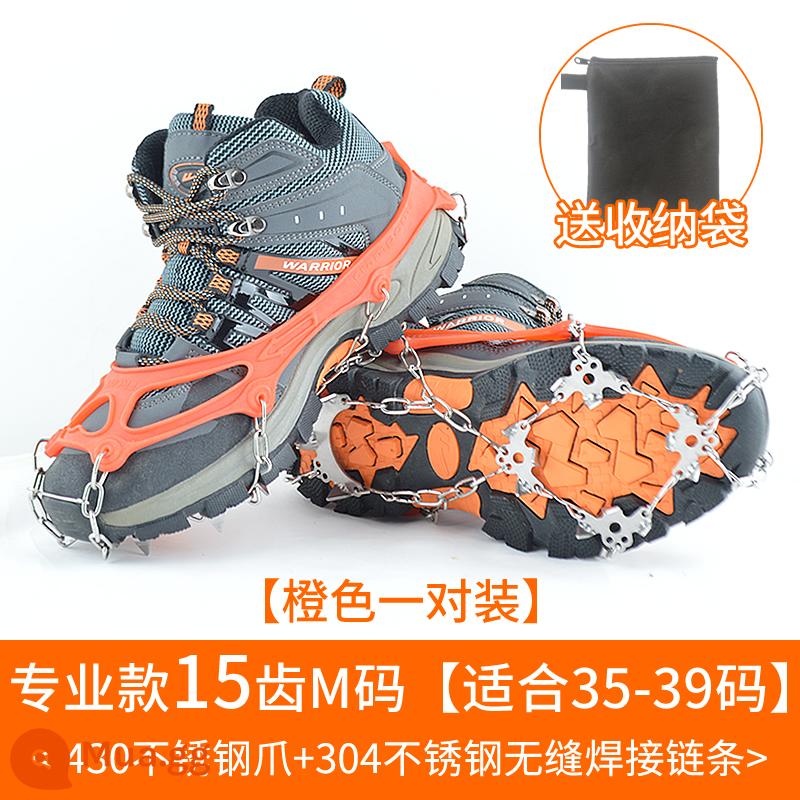 Mùa đông ngoài trời băng -claw giày Bottom Snow Leo núi leo núi trượt băng Skate Nails Anti -slip Artifact Shoes - 15 răng cam chuyên nghiệp size M (phù hợp với size giày 35-39) tặng kèm túi đựng [chọn 50%]