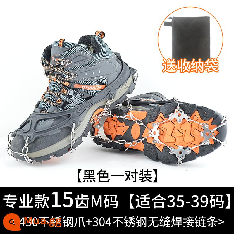 Mùa đông ngoài trời băng -claw giày Bottom Snow Leo núi leo núi trượt băng Skate Nails Anti -slip Artifact Shoes - Phong cách chuyên nghiệp 15 răng đen size M (phù hợp với cỡ giày 35-39) đi kèm túi đựng [lựa chọn 50%]