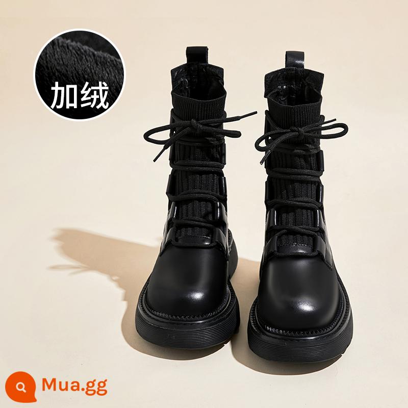 Dày -bottom Martin Boots Nữ 2022 MỚI NHIỀU NHIỀU BẮT ĐẦU PHONG CÁCH BẮT - Màu đen phối nhung sang trọng