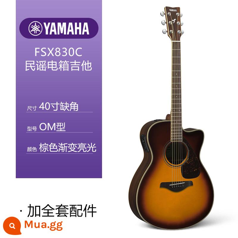 Đàn guitar Yamaha fg830 hộp điện veneer dân gian guitar mới bắt đầu học trai gái 41 inch fs830/850 - FSX830C BS (Hộp điện đèn sáng gradient màu nâu notch 40 inch) + bộ phụ kiện đầy đủ