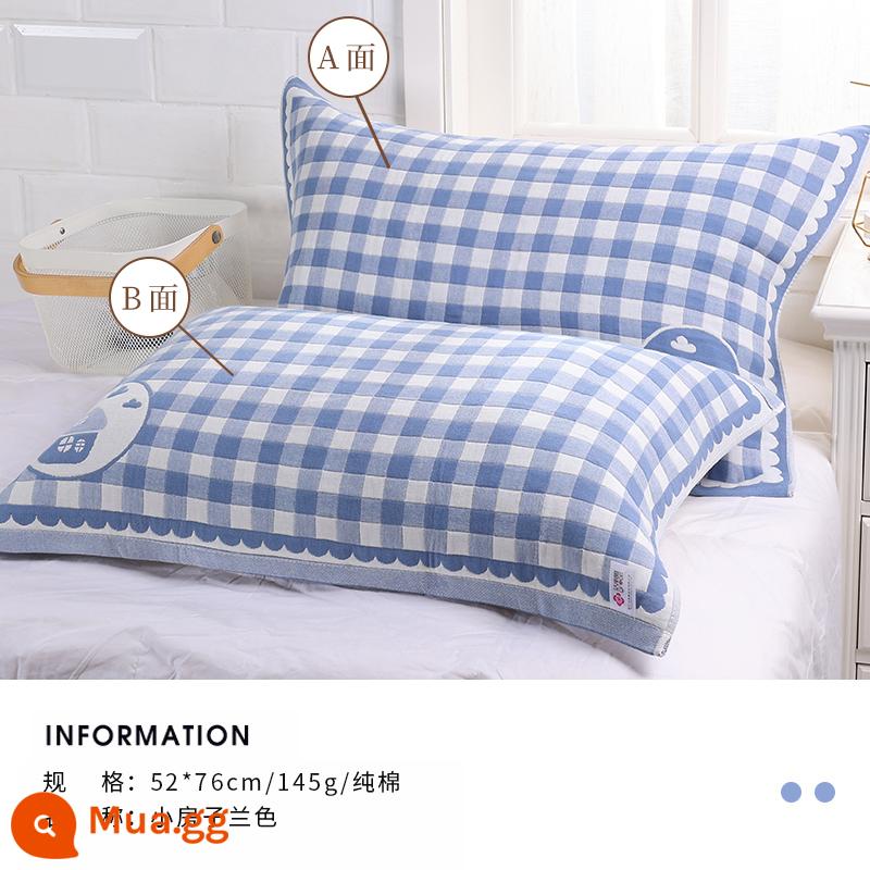 Jie Liya gối khăn cotton nguyên chất một đôi hộ gia đình bông gạc cao cấp 2022 bé trai đệm khăn gối khăn - Ngôi Nhà Nhỏ-Blue (Đôi Vỏ Gối 52*76cm)