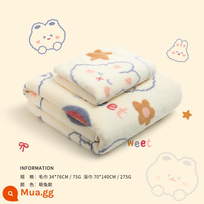 Jie Liya khăn tắm hộ gia đình nữ hơn cotton nguyên chất cotton thấm hút nam trưởng thành khăn quấn ba mảnh cặp đôi cặp đôi mới 2023 - Mẫu thỏ dễ thương 1 tắm 1 lông [70*140cm]