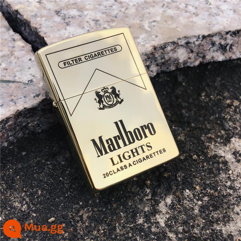 Bật lửa dầu hỏa retro đồng nguyên chất cá tính khắc laser bật lửa Marlboro chữ quà tặng - Golden Ice Một Mặt Marlboro Độc Lập